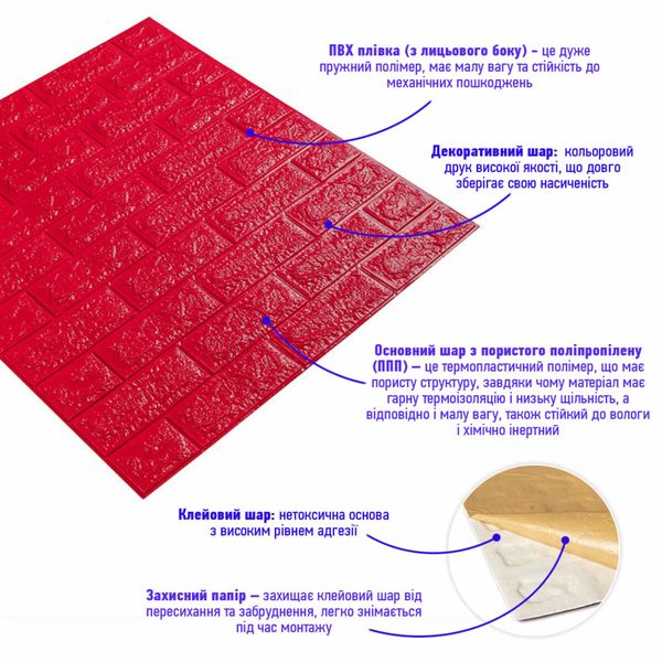 3D панель самоклеюча цегла Червону 700х770х7мм (008-7) SW-00000054 SW-00000054 фото