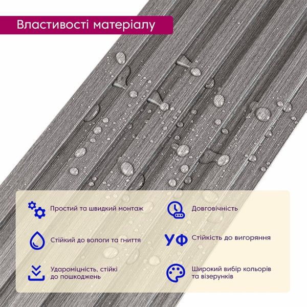 Декоративна рейка WPC стінова сіра 3000*150*9мм (D) SW-00001870 SW-00001870 фото