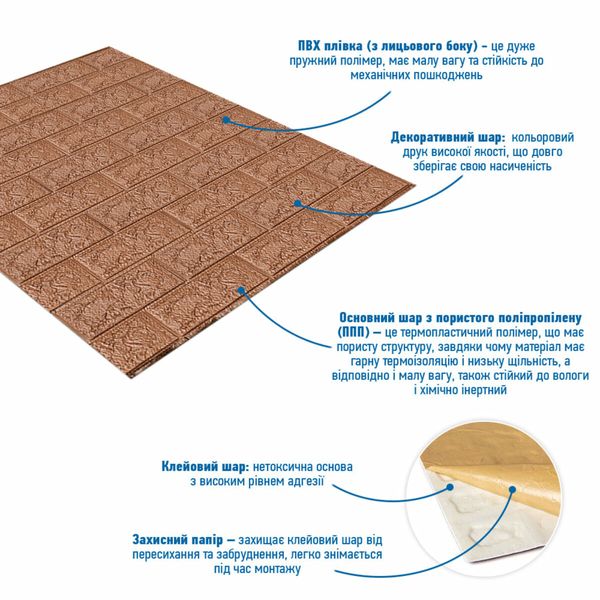 3D панель самоклеюча цегла Коричневий 700х770х5мм (020-5) SW-00000237 SW-00000237 фото