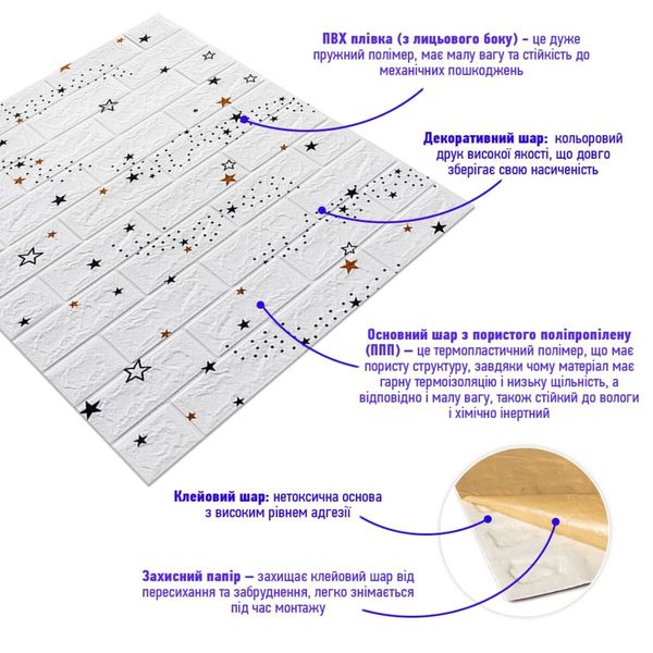 Декоративна 3D панель самоклейка під білий цегла Зірки 700х770х5мм (021) SW-00000086 SW-00000086 фото